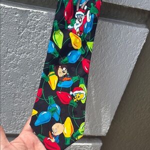 Vintage 1993 Looney Tunes Mania  Christmas Lights Neck Tie